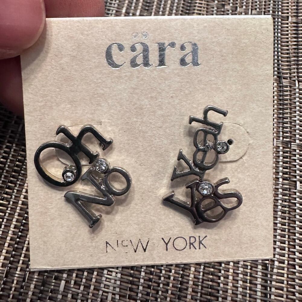 CARA Earrings NWT Set of 4 studs OH NO YEAH YES set of 4 new on card Silver tone